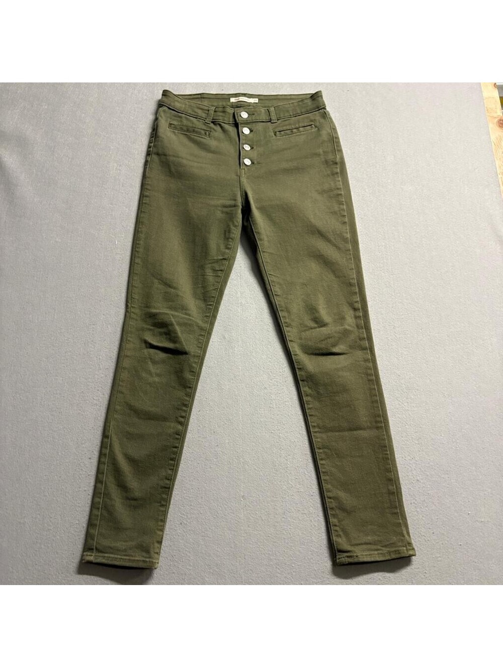 Levi's 721 High Rise Skinny Jeans Womens 29x30 Olive Green Button Fly Denim